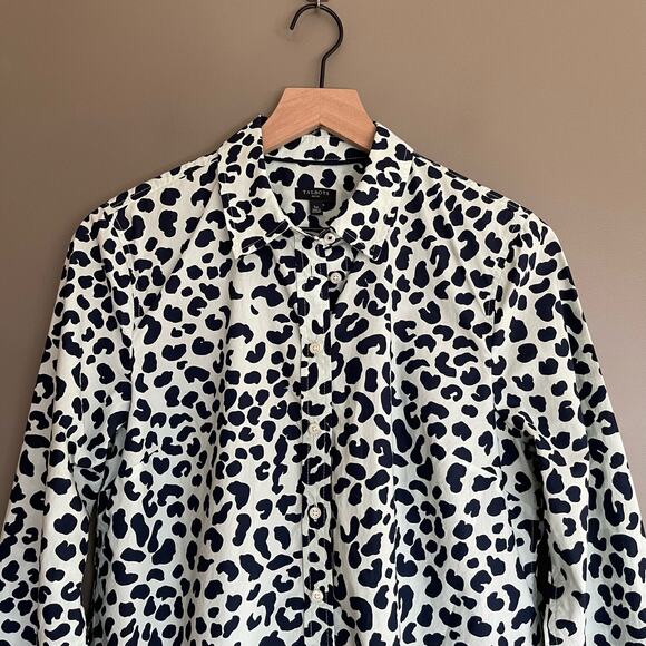 TALBOTS CLASSIC COTTON SHIRT in GRAPHIC CHEETAH‎ Size Large Petite Green Black - Picture 3 of 13